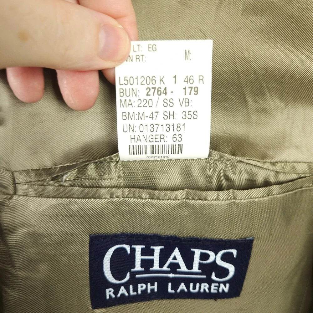 Chaps Ralph Lauren Men's Khaki Windowpane Wool Sport Coat‎ 46R Vintage